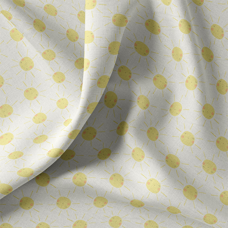 Printed Cotton SOLEIL Ecru / Yellow
